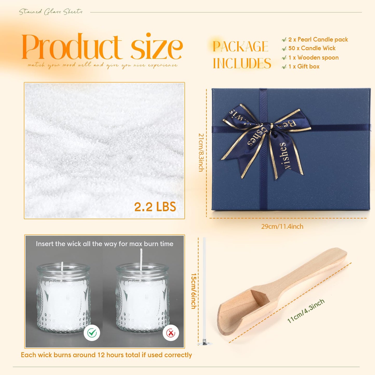 MTLEE Pearled Candle 4.4 Lb/70oz Graduation Gifts 2026 Orange Scented Sand Candle Kit Include 100 Wicks, Bow Gift Box, Spoon Reusable Pearled Wax for DIY Kit Birthday Gift Housewarming Home Decor