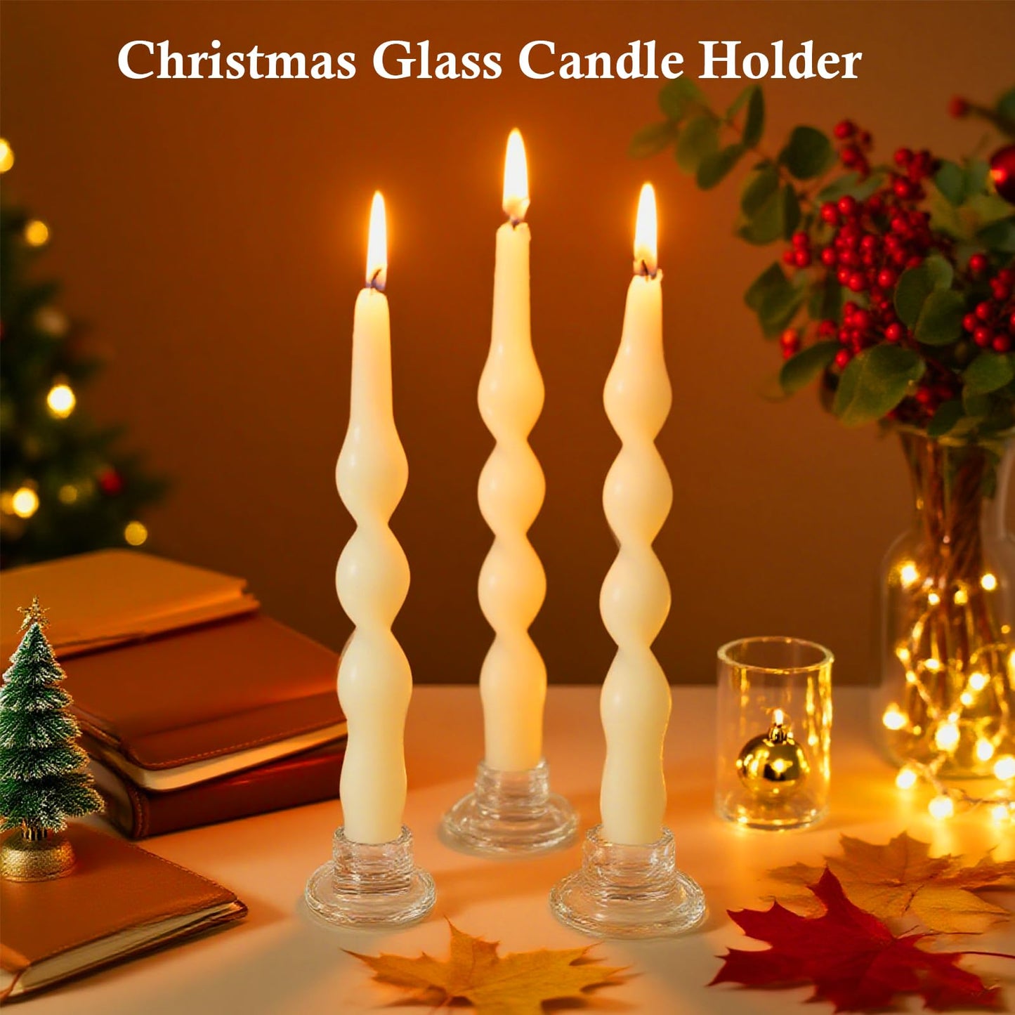 12Pcs Glass Tapered Candlestick Holders Bulk - Small Clear Short Candle Holders, Modern Design for Table Centerpiece, Wedding, Christmas, Advent, Dining & Party Home Decor