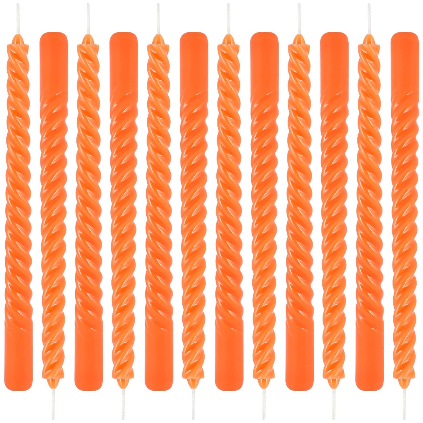 12Pack 10 Inch Orange Spiral Taper Candles?Unscented and Long Burning Dripless Twisted Candlesticks for Home Fall Decor,Gift,Wedding, Birthday,Mother's Day