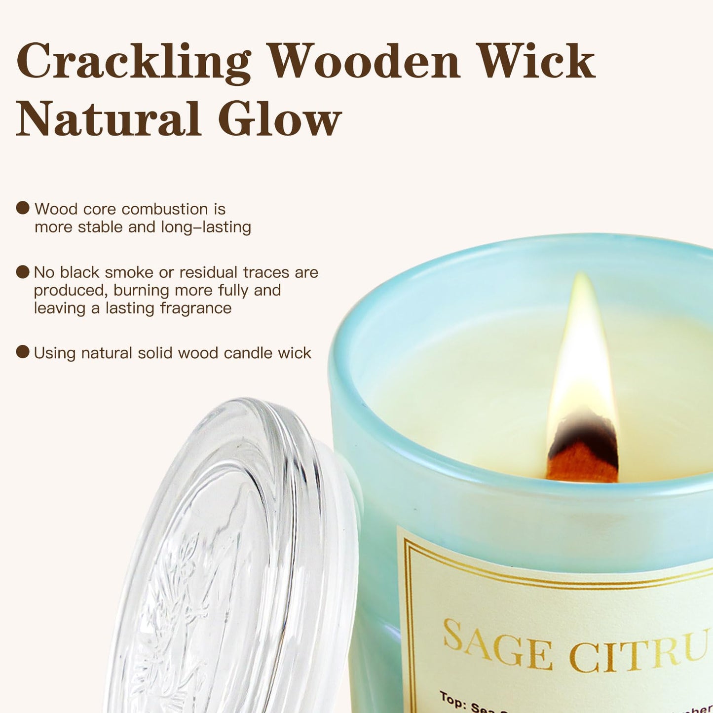 Scented Candles for Home,Wood Wick Sage Citrus Scented Candle,22.6 oz 150 Hour Long Burning Lasting, Natural Soy Wax Candles Gifts Set,for Holiday Day
