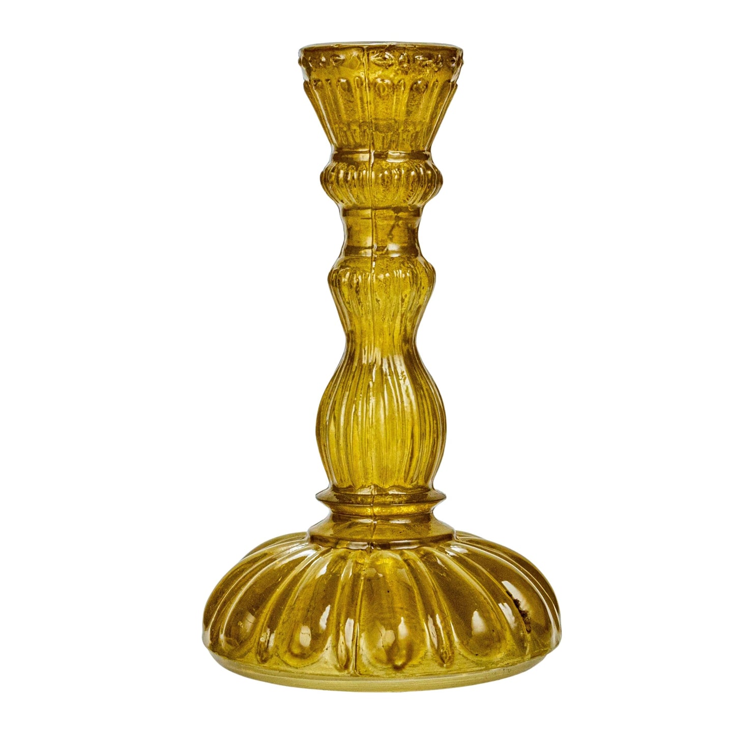 Creative Co-Op Tall Embossed Reclaimed Glass Taper Holder, Chartreuse