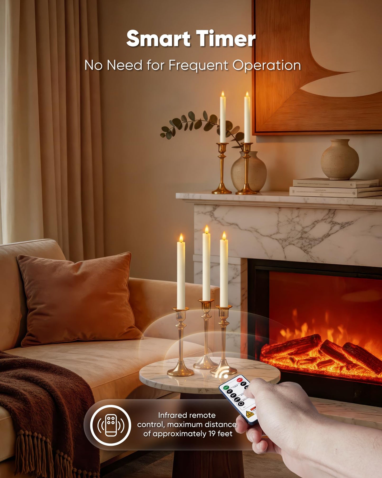 Homemory 12 Pcs Waxy Flameless Taper Candles with Remote, Flickering Battery Operated, LED Flameless Candlesticks, Classic Tall Taper Candles for Home, Wedding, Party, White, 9.6 inches