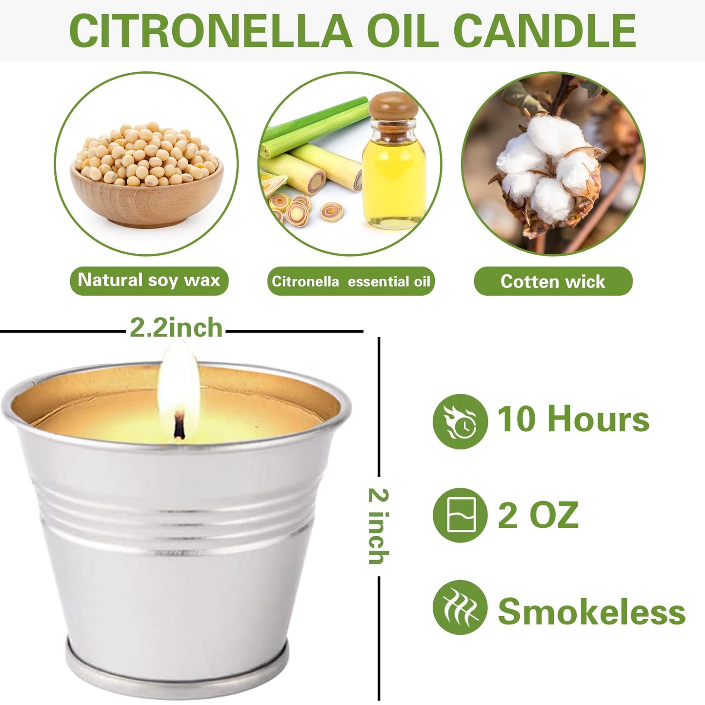 Citronella Candles Outdoor, 12 Pack Citronella Candle Set Made with Citronella Oils and Natural Soy Wax, 120 Hour Burn Time, 2 oz Small Bucket Candles for Patio, Home, Backyard