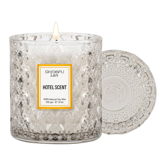 Chloefu LAN Hotel Scented Candle Natural Essential Oil, Luxury Scented Soy Jar Candle Gifts, Highly Scented, 8.1oz, Unique Blend to Promote Sleep & Relieve Stress