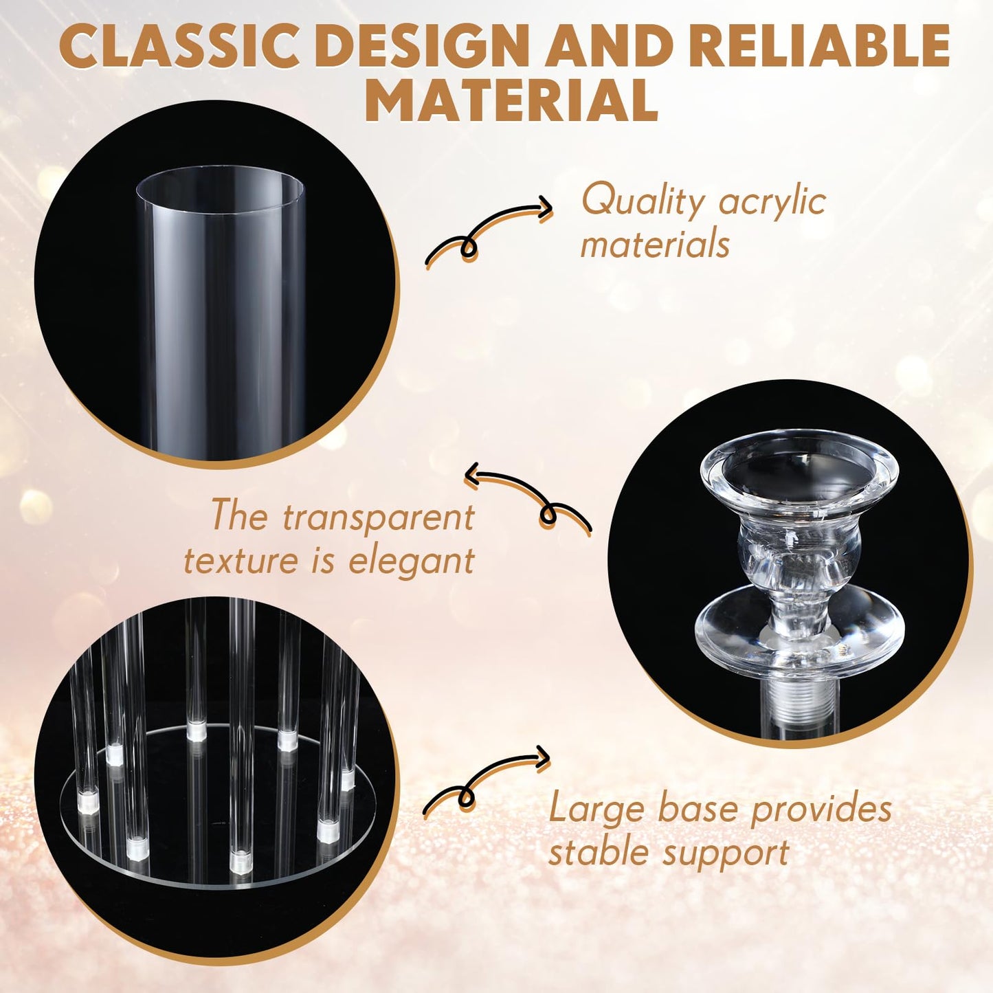 Vesici 2 Pcs 8 Arm Acrylic Candelabra Centerpieces for Tables 49.6 x 11 Inch Candlesticks Holder Clear Acrylic Candle Holder for Wedding Ceremony Floor Home Dinner Party, Fit 0.8" LED Candle