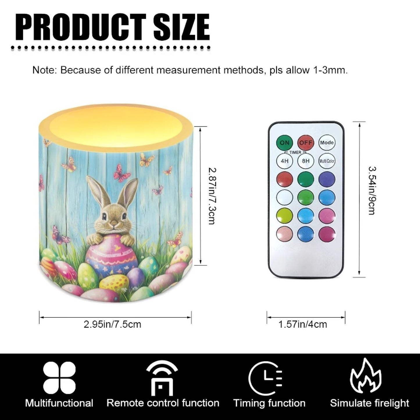Merkmak 4 Pack Easter Day Flameless Candles with 18-Key Remote Battery Operated Candles with Timer Control LED Pillar Tea Lights for Party Home Decoration, Easter Egg Bunny Butterfly