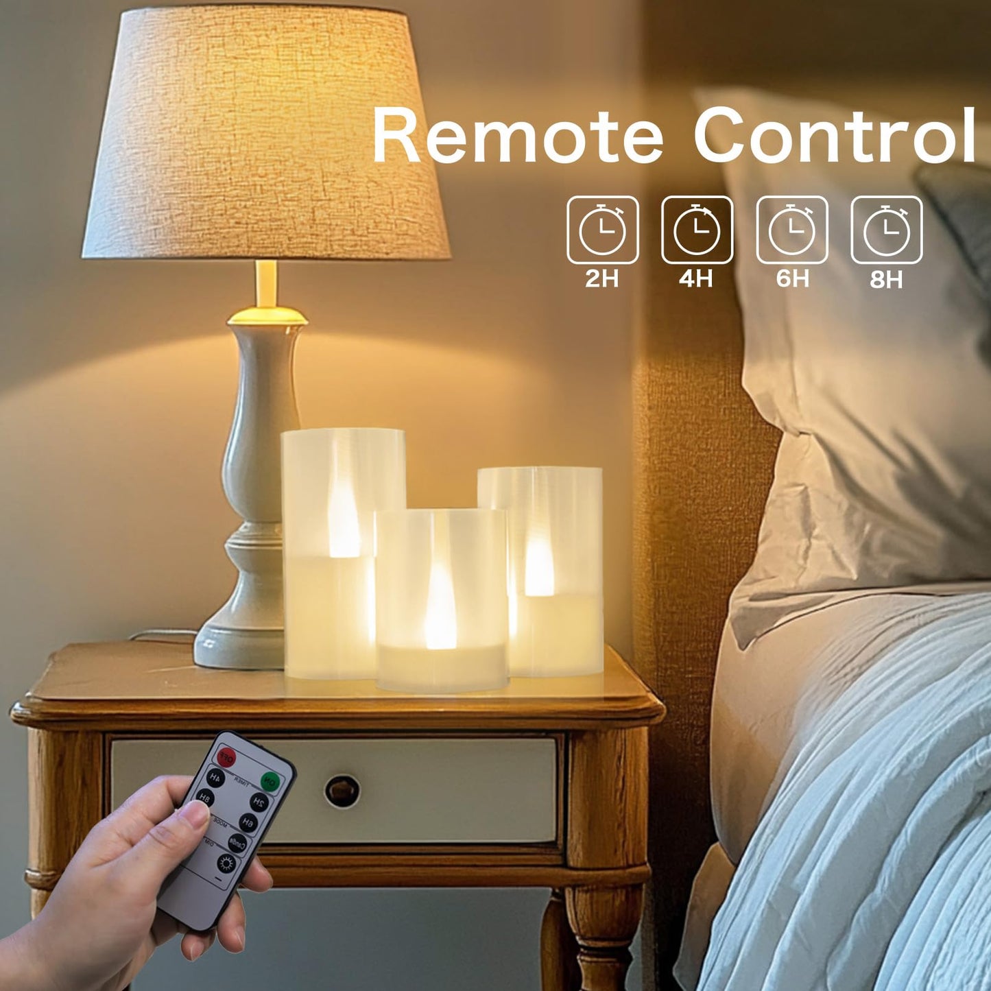 LANKER Flameless Candles with Remote Control and Timer, Battery Operated LED Pillar Candles, Romantic Light, Set of 3 (Warm White)