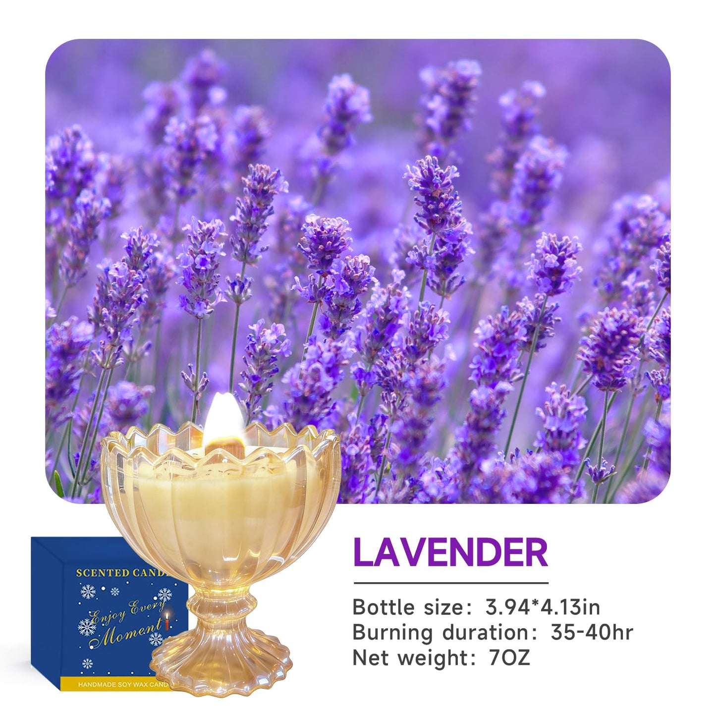 Joo Sko Petal Shape Soy Wax Lavender Scented Candle, Aromatherapy Jar Candles for Home Scented or As a Christmas Holiday Candle Gift for Your Lover(7OZ/48Hours Burning)