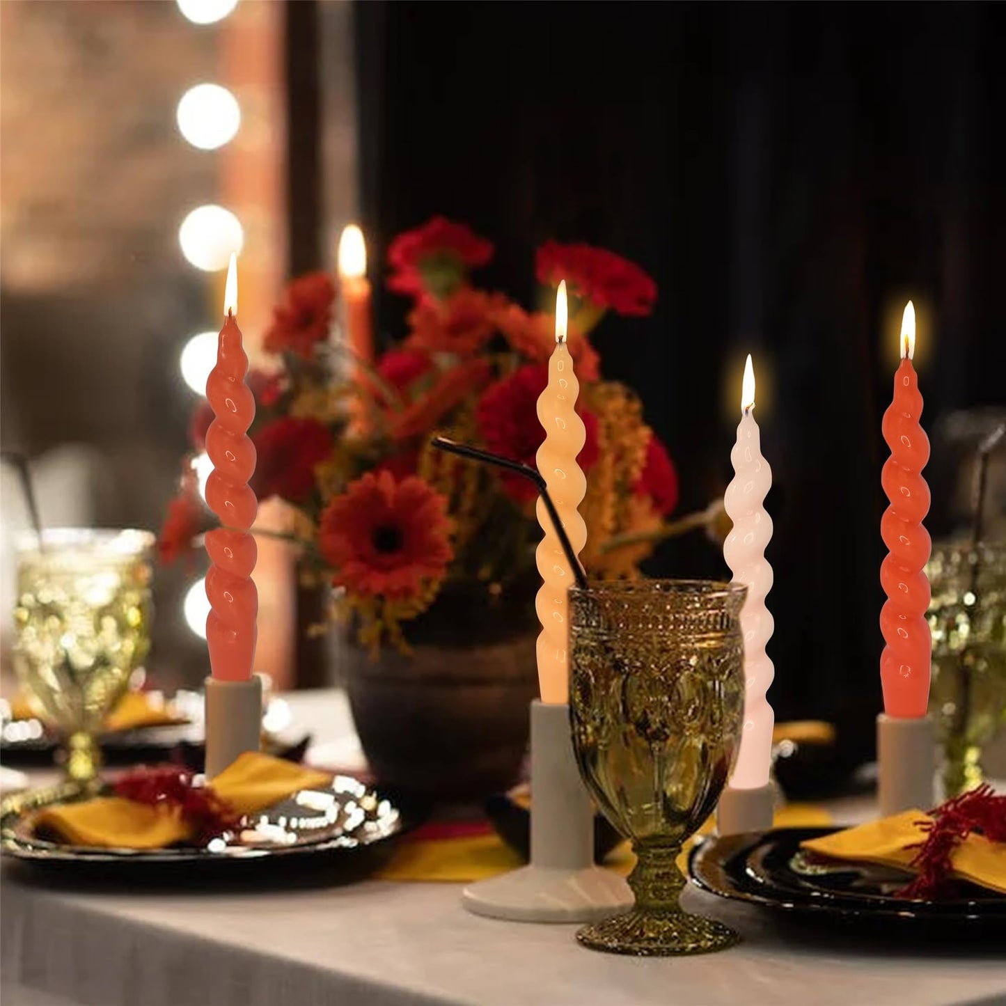 6pcs Long Candlesticks Spiral Taper Candle - Gedengni Set of 2 Twisted Candle Long Candle Sticks Brown Tapered Candles Tall 10INCH for Home Holiday Wedding Party