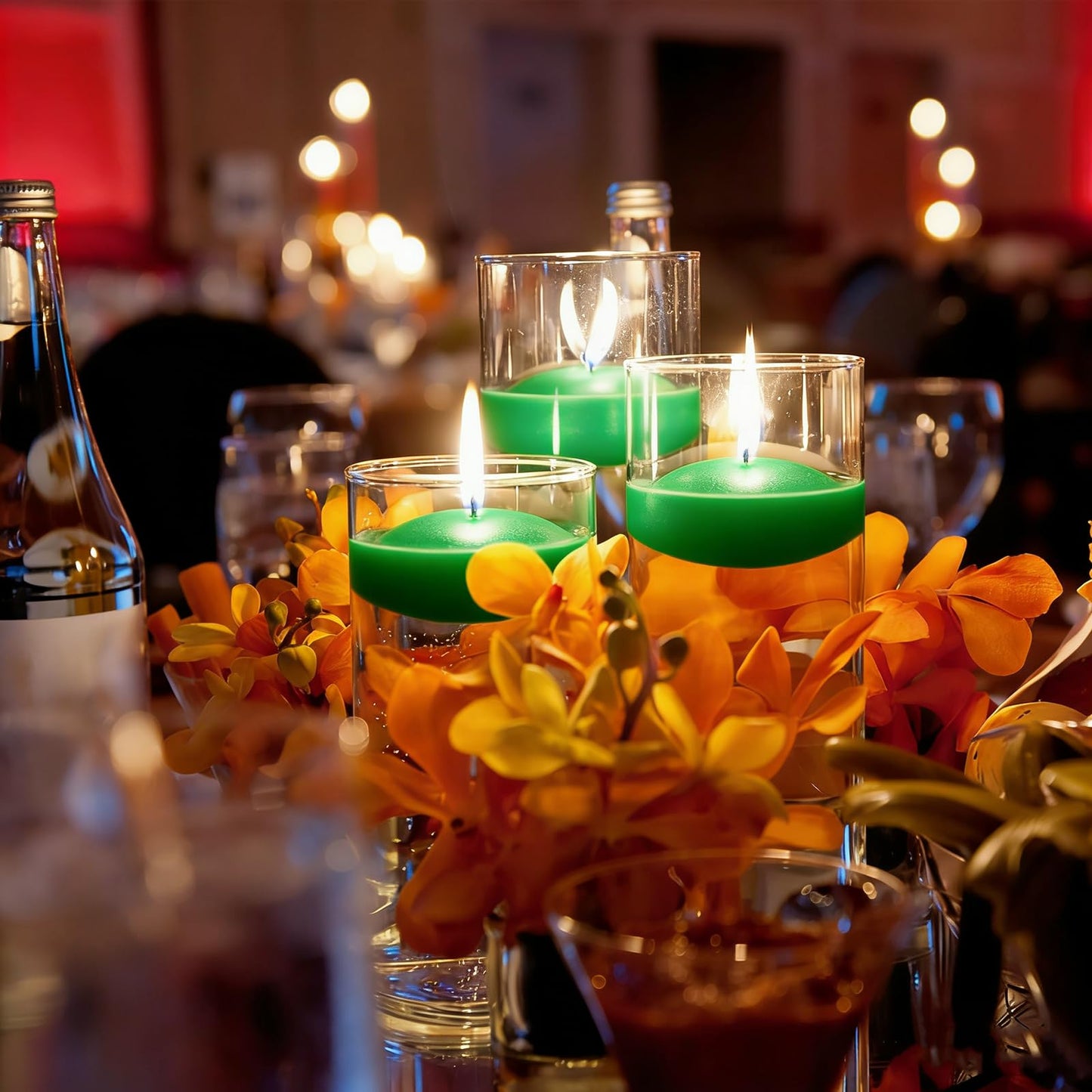 Green Floating Candles 3 inch 12 Pack - Floating Candles for centerpieces - Wedding Decor - Burning Time 8-10 Hours