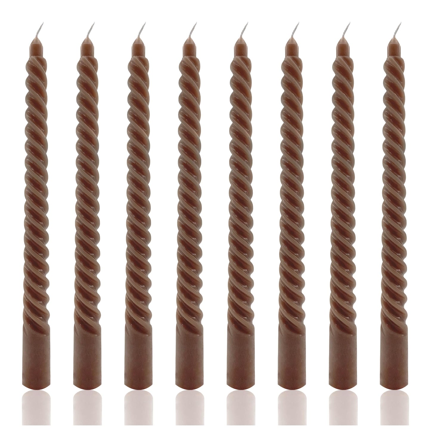 8 Pack 10 Inch Brown Spiral Taper Candles Long Burning Dripless Candles for Party Dinner Home Decor Wedding and Celebrations