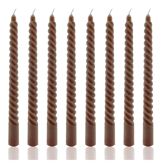 8 Pack 10 Inch Brown Spiral Taper Candles Long Burning Dripless Candles for Party Dinner Home Decor Wedding and Celebrations