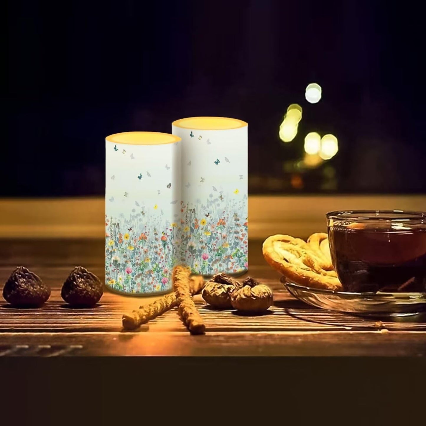 NETILGEN Flameless Candles LED Battery Operated Candles with Realistic Set of 2 with 18 Key Remote Control Timer Dancing Flame Pillar Candles for Home Farmhouse, Flower Butterfly Blue