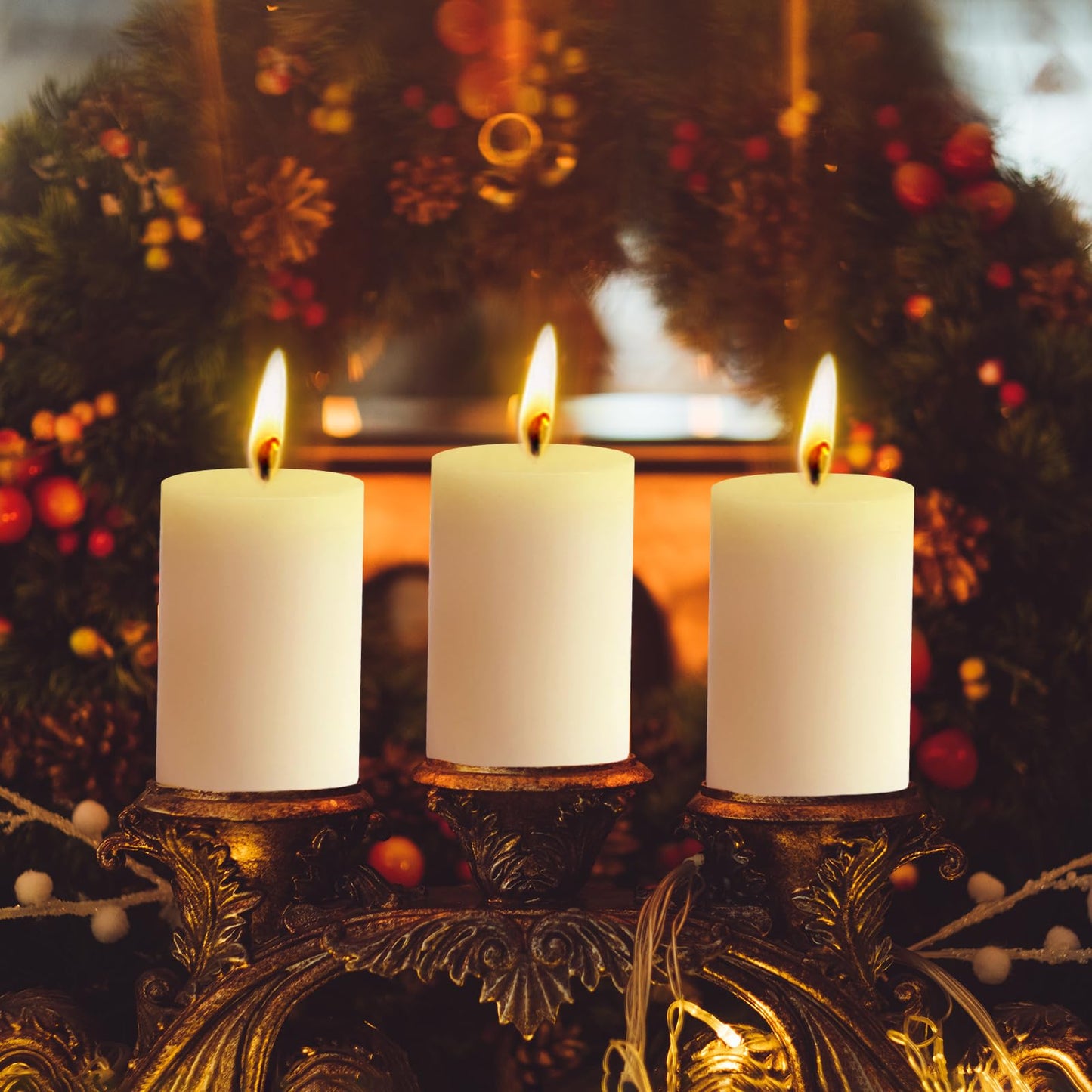 6 Pack 2x3 inch Pillar Candles, Ivory Unscented Votive Candle for Celebration Home Decoration, Dripless and Long Burning Time
