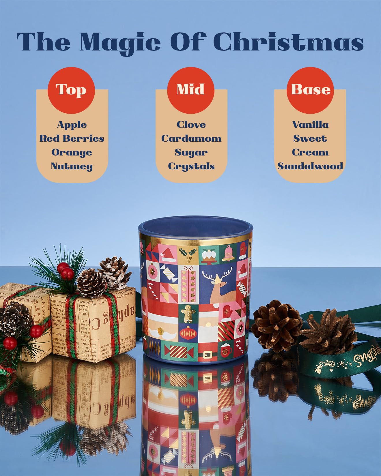M&SENSE Magic Christmas Soy Candle for Home, Soy Wax 9.9oz 55 Hours Clean Non Toxic Slow Burn, Relaxing Cozy Winter Candles for Stress Relief, Christmas Scented Gift for Holiday Celebration