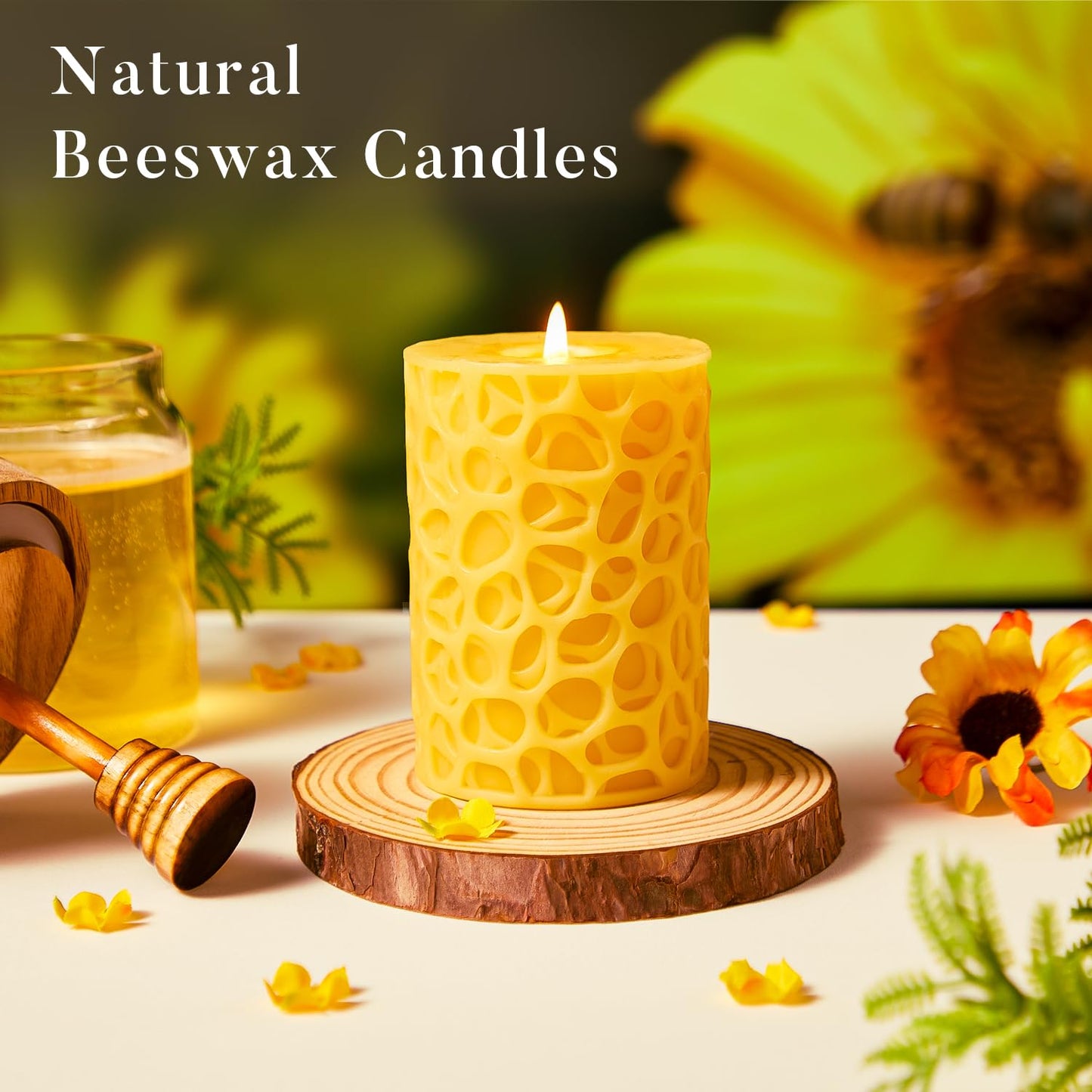 Beeswax Candle Set - 12PC Tea Lights + 12PC Taper Candles + 3PC Pillar Candles | Unscented Dripless Smokeless Clean Burning Long Lasting Candles for Wedding Home Decor Dinner Church Holiday