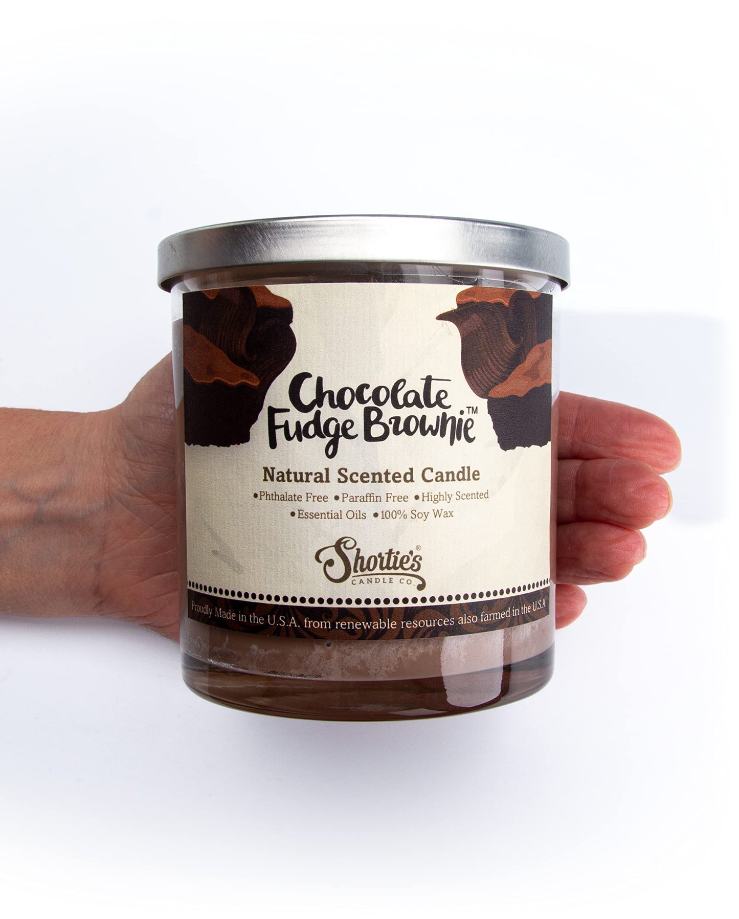 Chocolate Fudge Brownie Scented Natural Soy Candle, Essential Fragrance Oils, 100% Soy, Phthalate & Paraben Free, Clean Burning, 9 Oz.