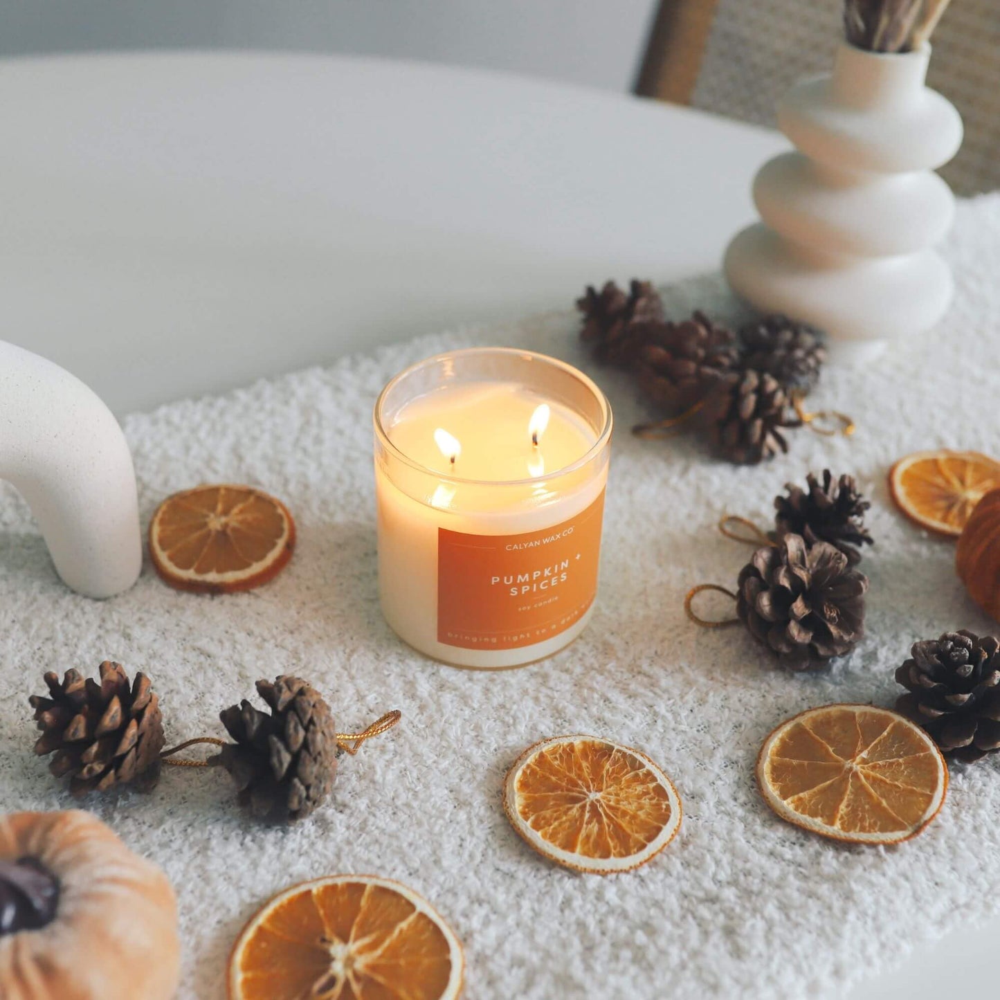 Calyan Wax Co. Pumpkin & Spices 2 Wick Scented Candle - 37 Hour Burn - Luxury Clean Soy Wax Candles - Long Lasting Large Glass Jar Candle for Home - 8.8oz