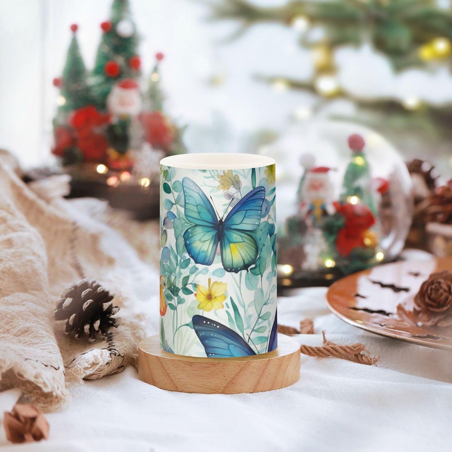 Lights Flameless Candles Butterfly Floral Pillar Candles Set of 2 Battery Operated Remote Control Warm Lights Home Decor