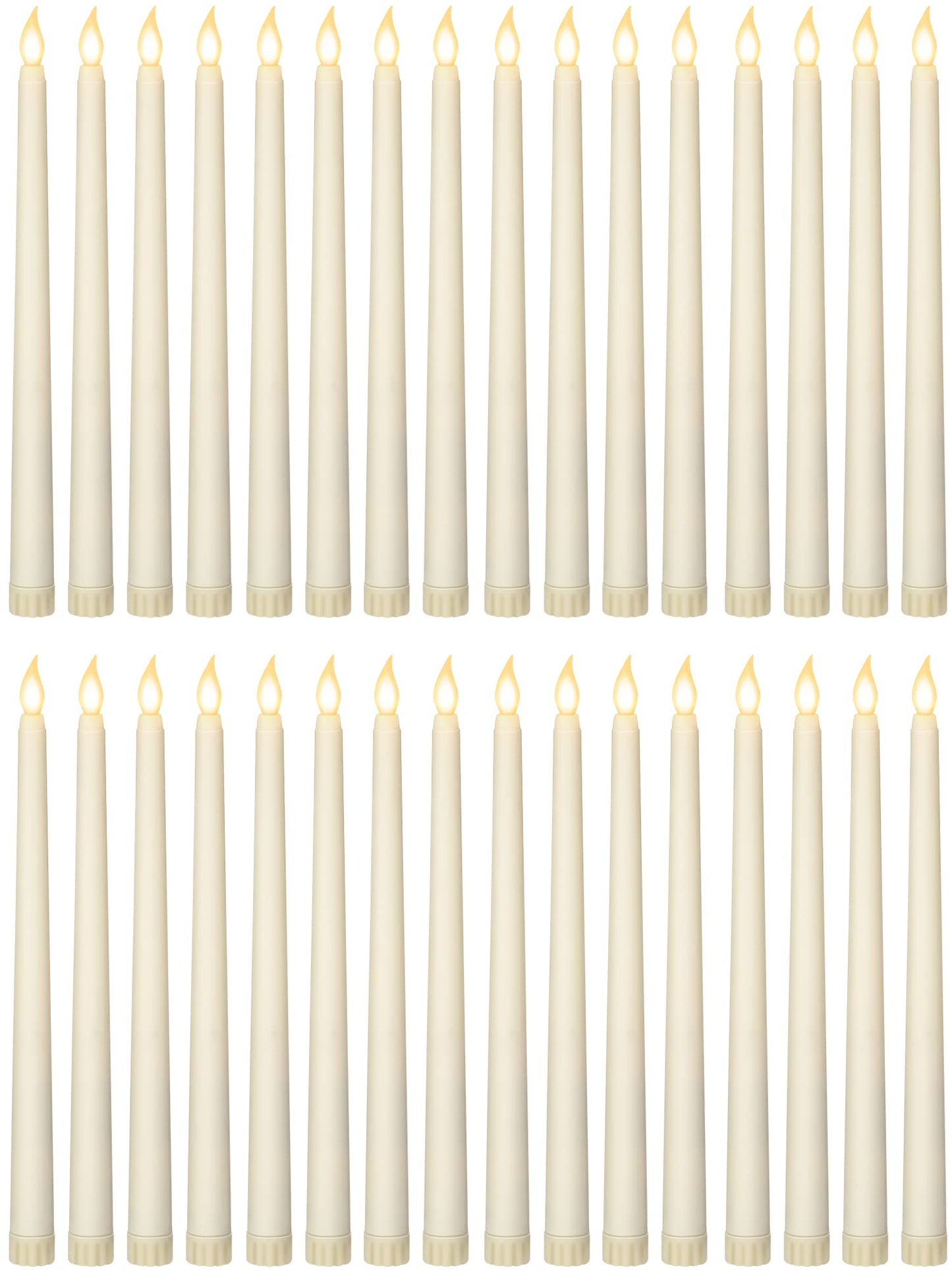 Treela 36 Pieces Flameless Taper Candles Flickering Faux LED Battery Operated Electric Fake Candles for Christmas Halloween Birthday Wedding Party(Ivory White,0.8x11 Inches,Smooth)