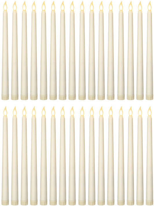 Treela 36 Pieces Flameless Taper Candles Flickering Faux LED Battery Operated Electric Fake Candles for Christmas Halloween Birthday Wedding Party(Ivory White,0.8x11 Inches,Smooth)