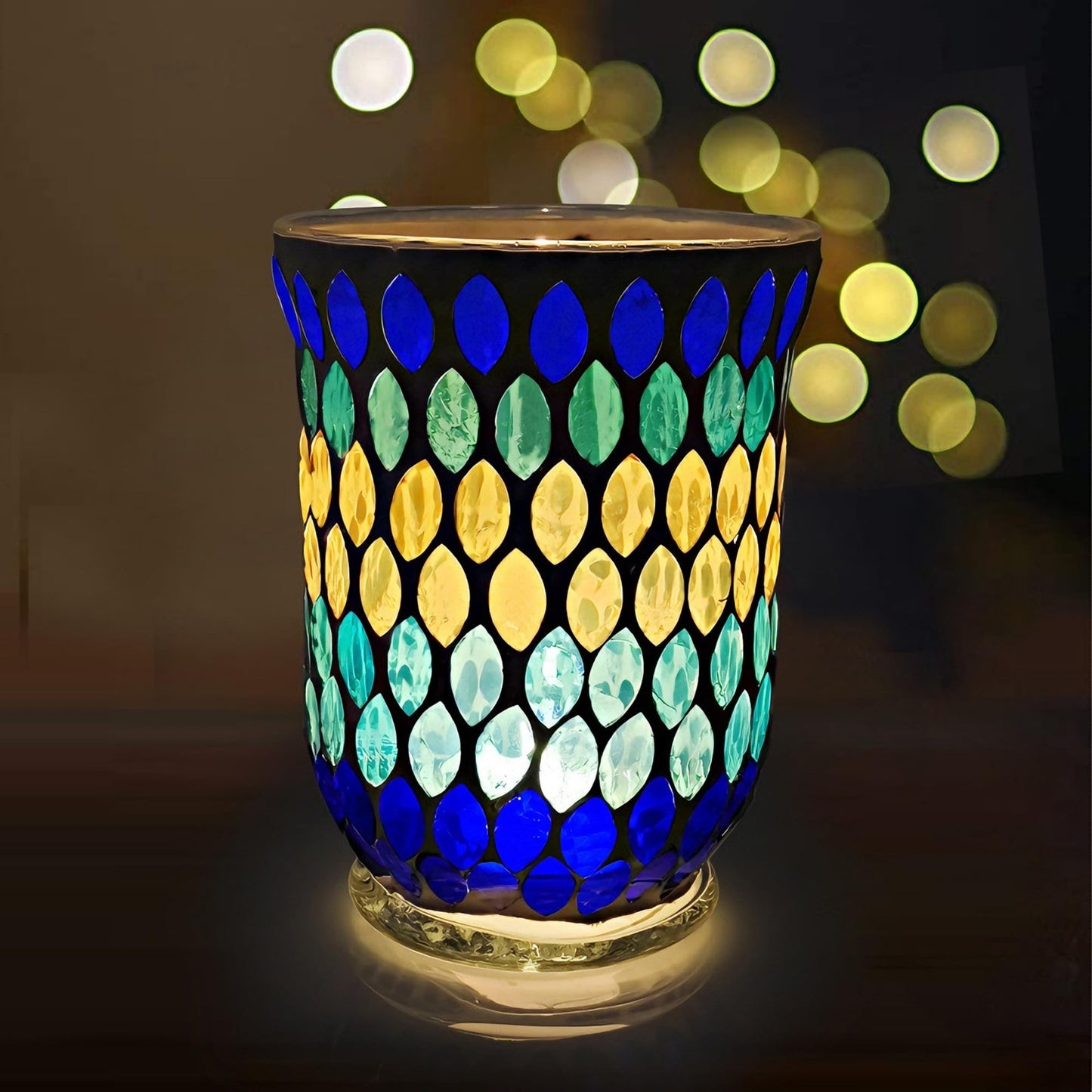 Maimeili Glass Candlestick Romantic Mosaic Broken Candlelight Aromatherapy Candle Cup for Valentine's Day Christmas Thanksgiving Tables Center of Party Decorations(NO Candles)