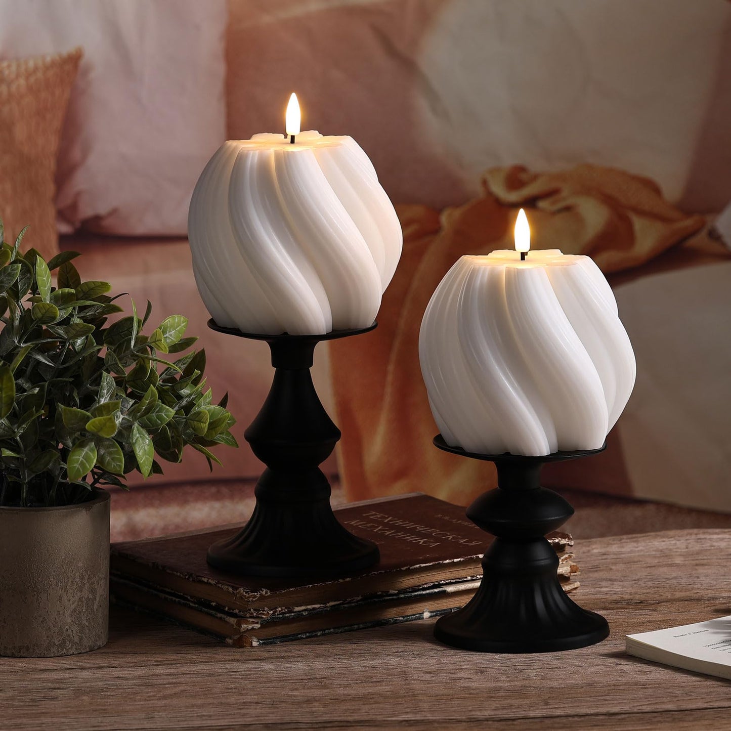 Girimax White Swirl Flameless Candles with Remote, Aesthetic Twirl LED Pillar Candle Housewarming Gift Home Shelf Decor 1 Pack
