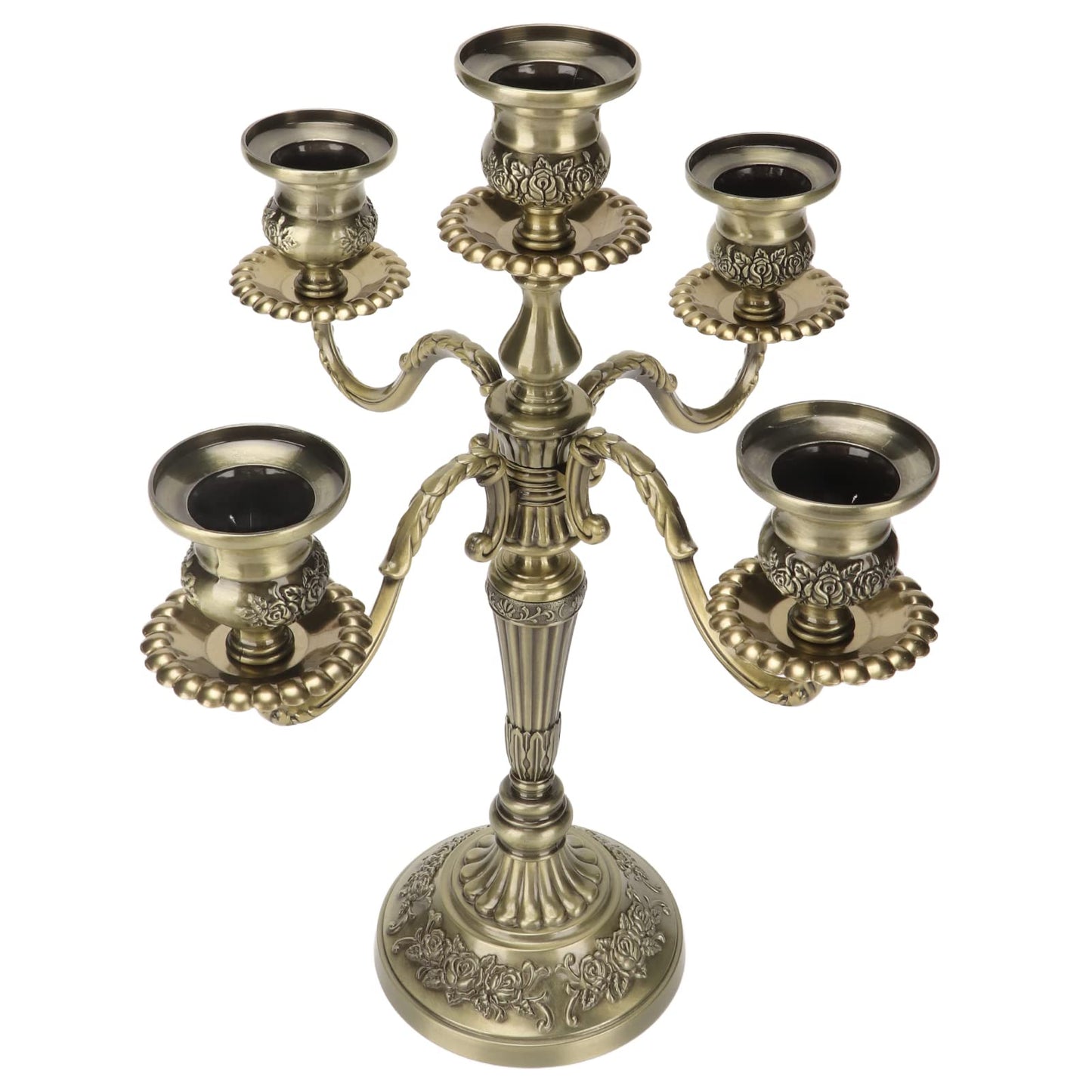 Hamwesh Vintage Candelabra, 5 Candles Capacity Extended Holder Edge Zinc Alloy 5 Arm Candelabra, Metal with Extended Edge for Romantic Dinners Parties Weddings Home Restaurants
