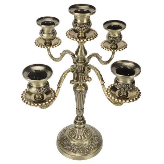Hamwesh Vintage Candelabra, 5 Candles Capacity Extended Holder Edge Zinc Alloy 5 Arm Candelabra, Metal with Extended Edge for Romantic Dinners Parties Weddings Home Restaurants