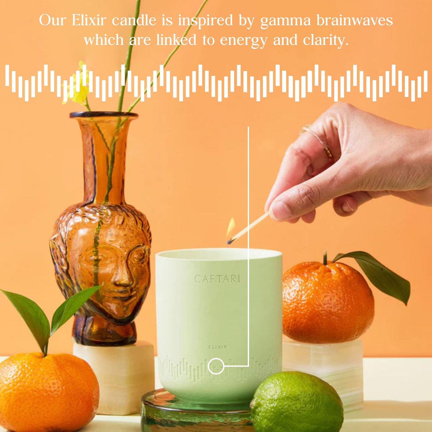 CAFTARI Elixir Scented Candle | Bergamot, Mandarin & Tea Accord | Soy Candles Non Toxic | 60- Hour Burn | Spring Candle | Uplifting Aromatherapy | Ceramic Jar | Luxury Gift for Women | 10.5 oz