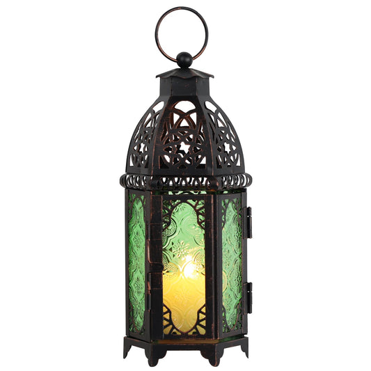 DECORKEY Christmas Decorations for Home, 11’’ Medium Size Vintage Metal Hanging&Tabletop Candle Holder Decor, Halloween Ramadan Decorations for Indoor Outdoor Porch Patio (Green)
