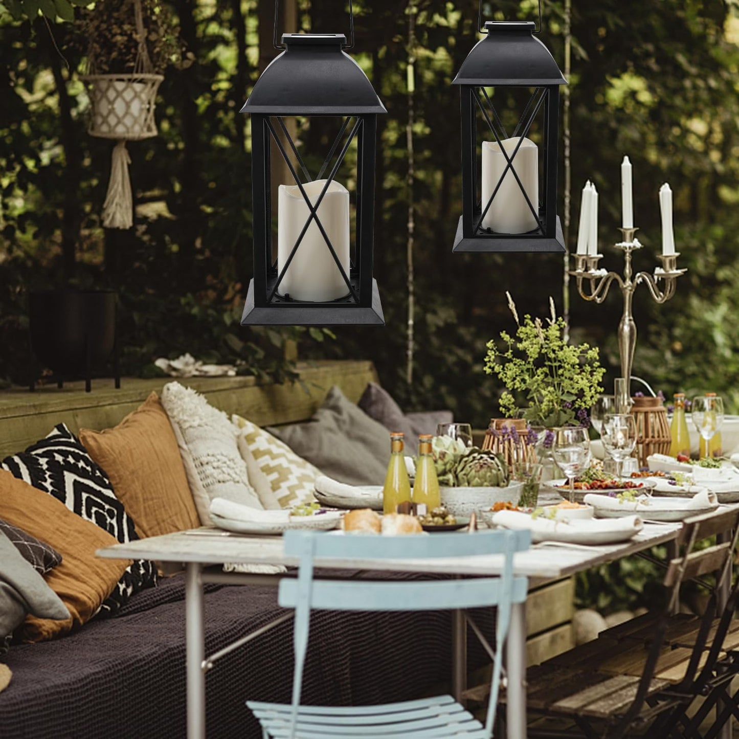 2 Pack Outdoor Solar Lantern 12" Battery Hanging Lanterns Waterproof Vintage Classics Flickering Flameless Candle Lanterns for Patio, Table, Party, Garden, Table, Kitchen