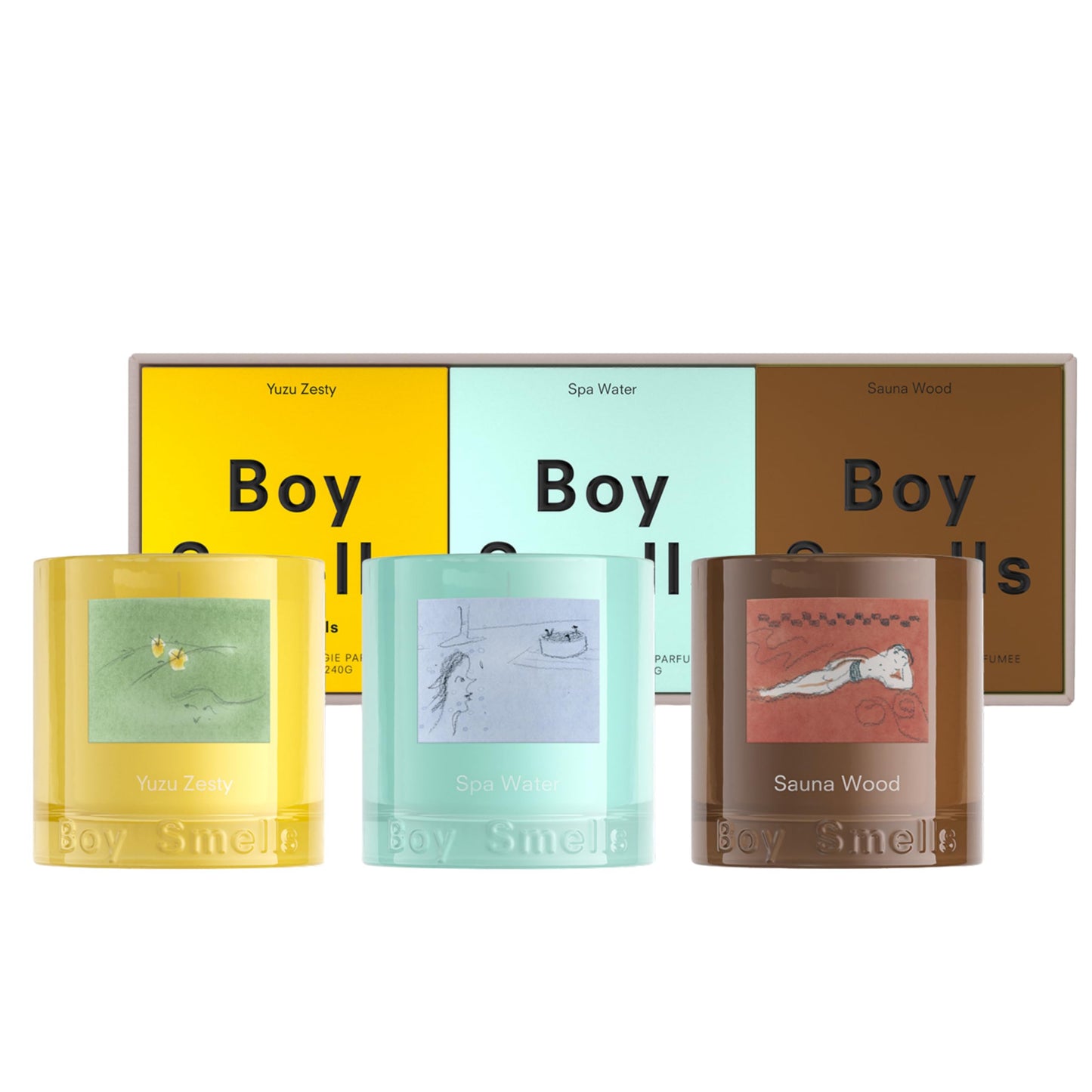 Boy Smells Votive Trio Scented Candles Set – Spa Water, Sauna Wood & Yuzu Zesty – 3 x 2.8 oz Soy Wax Candles