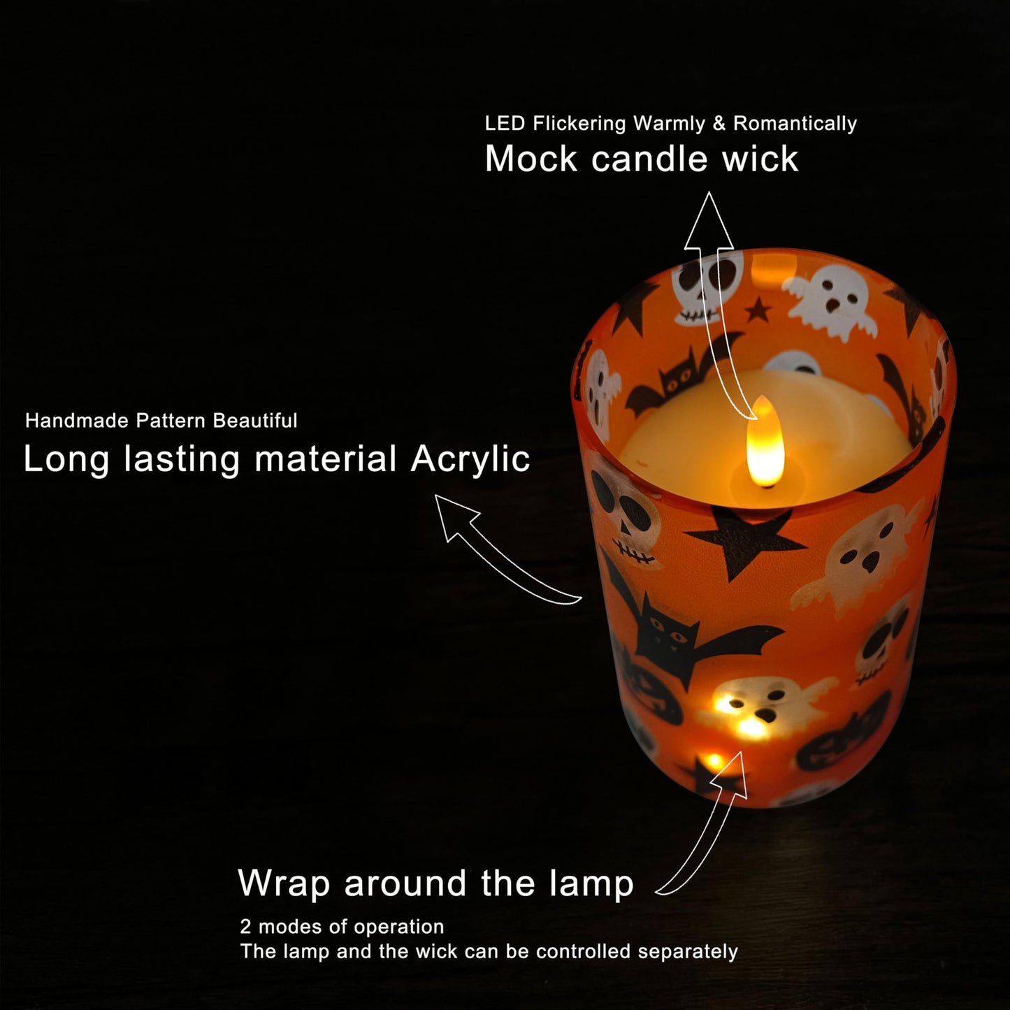 Flickering Flameless Candles Halloween Pumpkin Ghost Print, Embedded Star String Lights, Battery Operated Acrylic LED Pillar Candles with 11-Key Remote and Timer for Home Decoration, 3 Pack