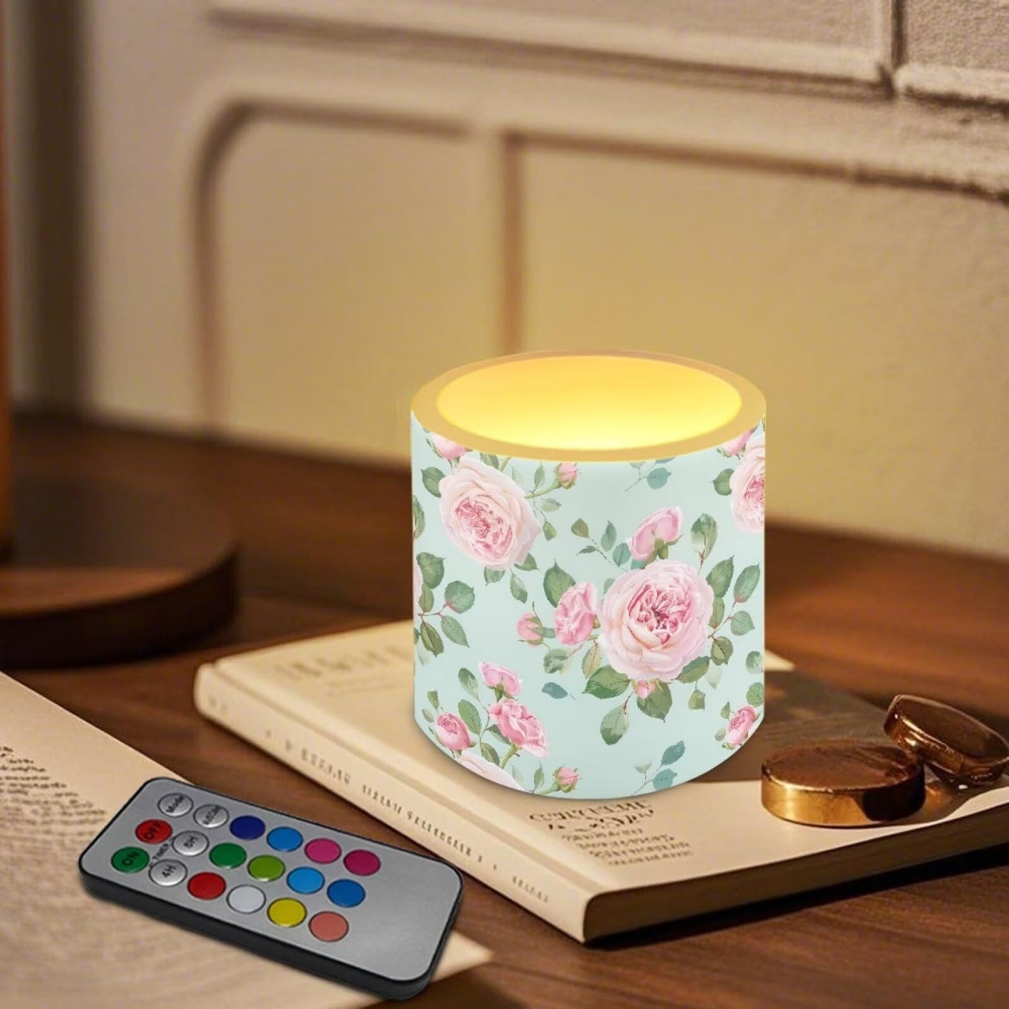 Cozeyat Elegant Floral LED Candles Set of 4 Battery Powered Flameless with Remote Timer Dancing Flame Waterproof for Home Table Garden Decoration