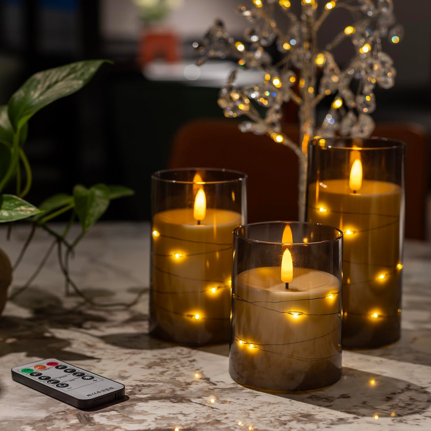 Flameless Candles with Remote, Battery Operated LED Candles with Timer for Romantic Ambiance and Home Decor, Durable Acrylic Shell with Embedded Star String