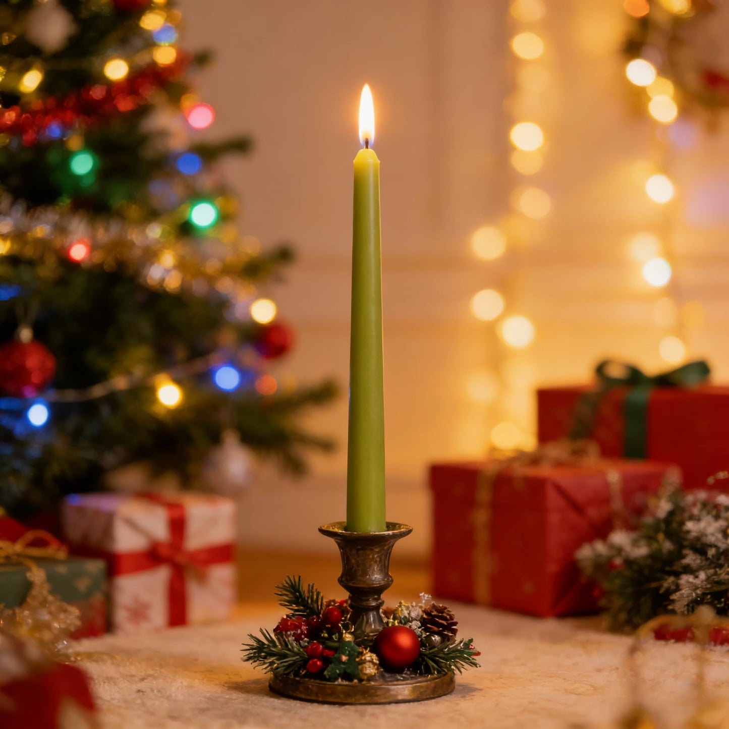 12-Pack Olive Green Taper Candles, 10 Inch Unscented Dripless Candlesticks, Long-Lasting Burn Time of 7-8 Hours, Perfect for Christmas Home Décor Spring and St. Patrick's Day