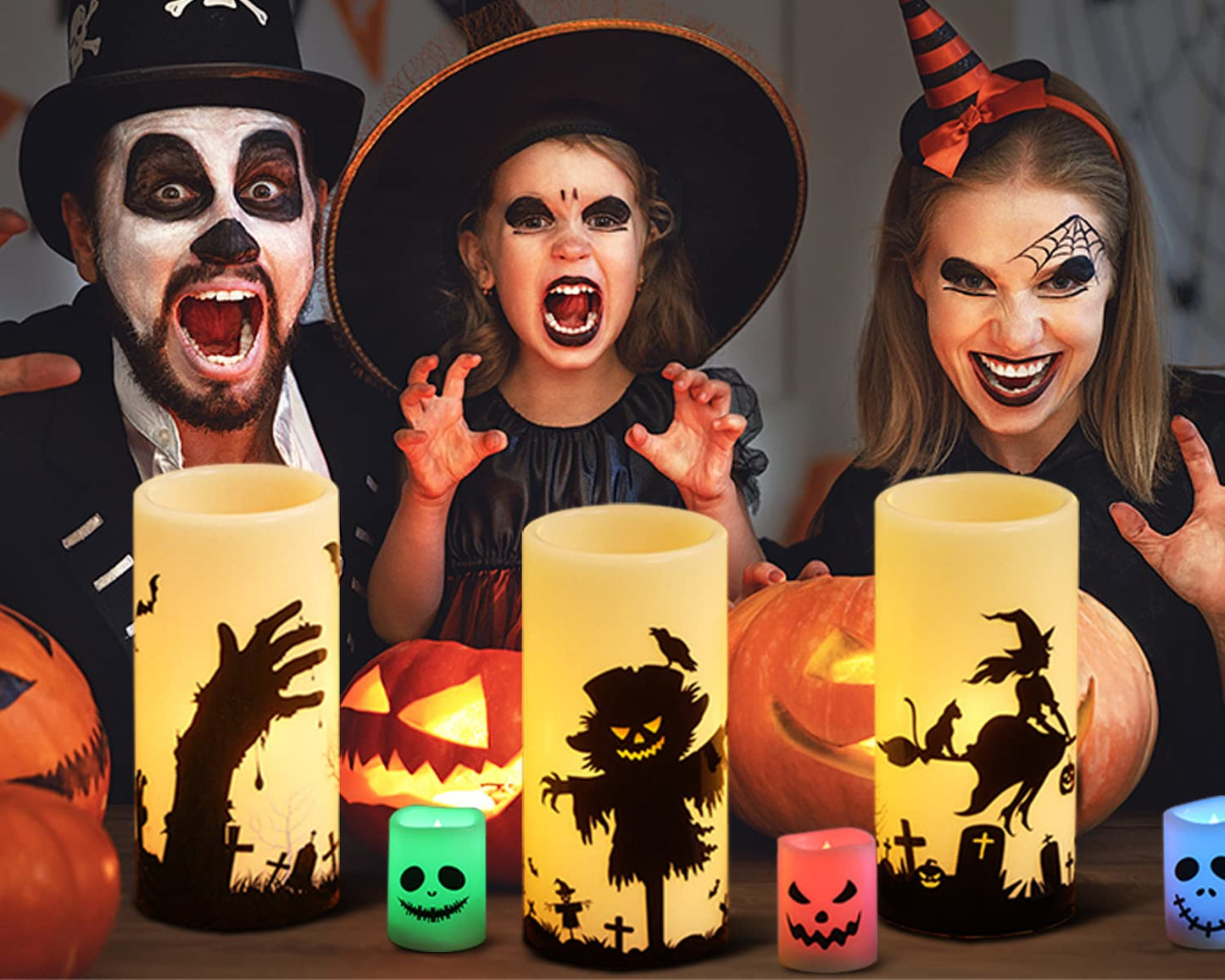 Eldnacele Halloween Flickering Candles Set of 3 Battery Operated Halloween Themed LED Candles Horror Spooky Decoration…