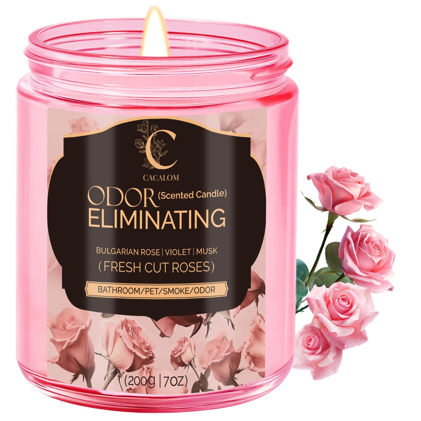 Rose Odor Eliminating Candles, Pet Scented Candles for Home, Single Wick Soy Candle Gifts for Women, Men, Ideal for Creating Relaxing Atmosphere, Over 50 Hours of Burn Time