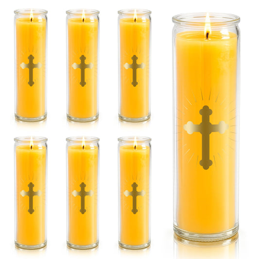ARQRHTLY 6 Pcs Beeswax Prayer Candles 7 Day Devotional Candle in Glass 100 Hours Long Burn Time Religious Catholic Christian Spiritual Decor for Memorials Vigil Church Home Altar Bless Novena