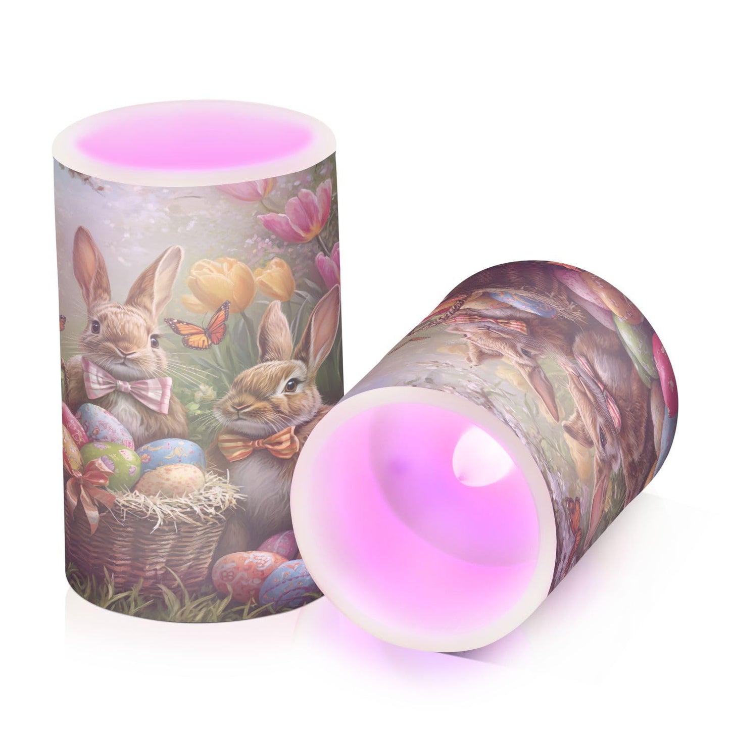 ALAZA Happy Easter Rabbit Egg Tulip Flowers Flickering Flameless Candles Battery Operated with Remote Timer,Tea Light Candles LED Pillar Votive Candles Set of 2 for Outdoor Indoor Decorations16