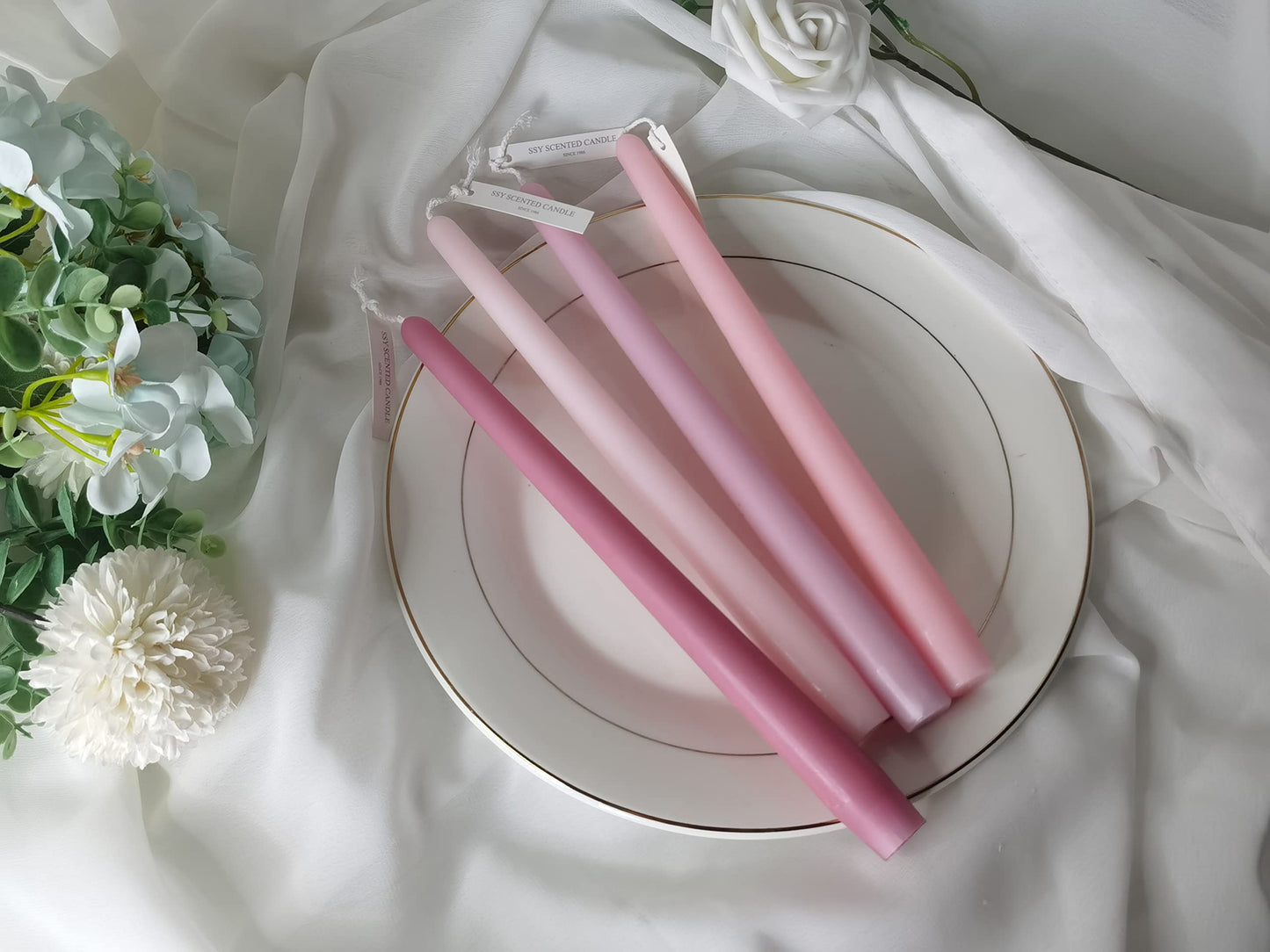 4 PCS Pink Taper Candles Rose Scented Long Pink Gradient Taper Candles Smokeless Candlesticks for Holiday Valentine's Decor Wedding Festival and Special Occasions,10 INCH
