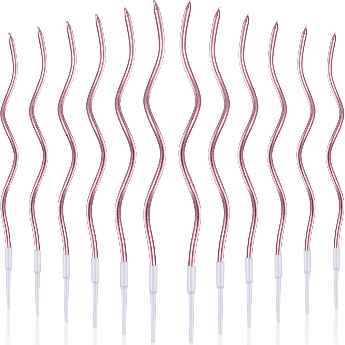 BBTO 12 Pcs Twisted Birthday Candles Spiral Metallic Cupcake Thin Long Cake Candles with Holders for Birthday Wedding Party(Rose Gold)