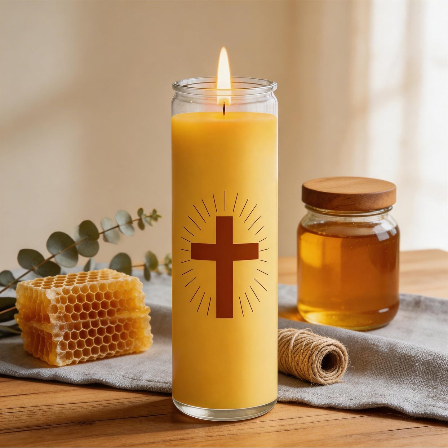 Trxvxo Pure Beeswax Prayer Candles, Devotional Candles in Safe Blown Glass Jars with Cross, Long‑Burning Smokeless Honey Scent Catholic Candles for Vigil, Church & Memorials