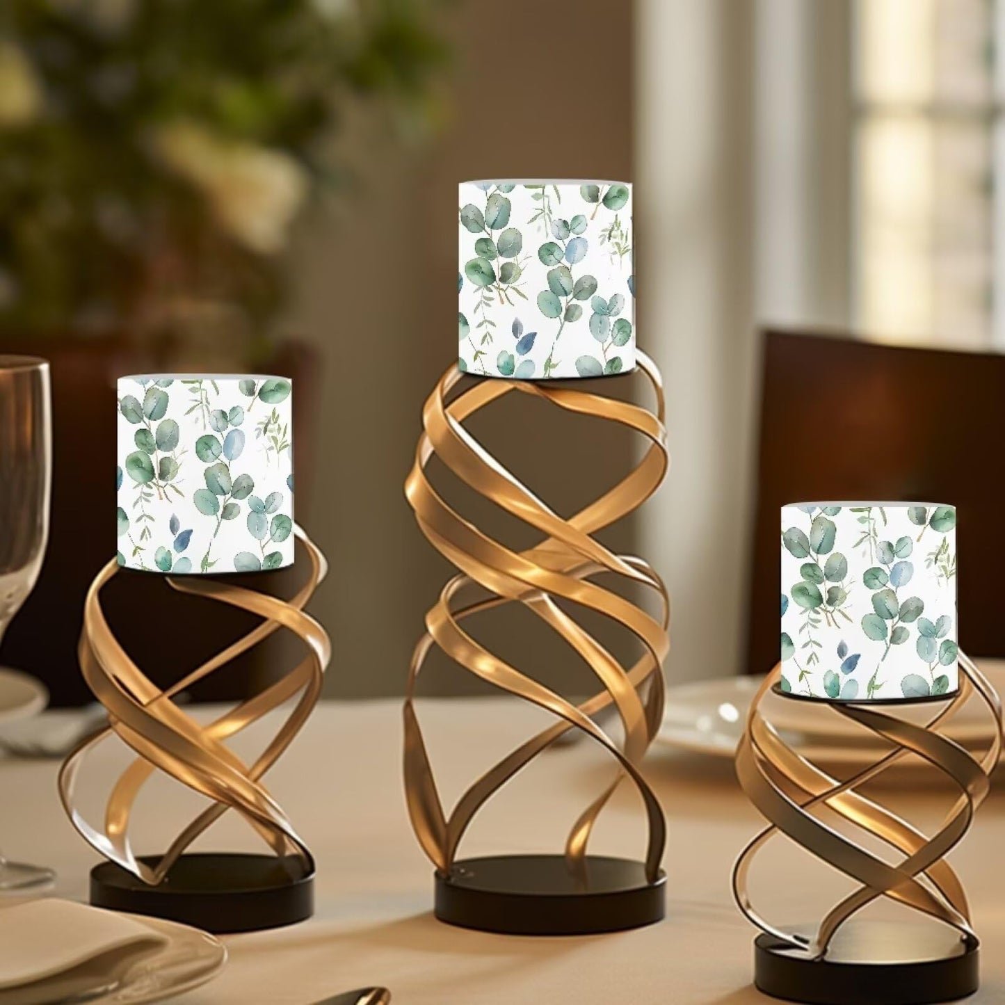 Cozeyat Green Leaves Waterproof LED Flameless Candles 4 Pack Battery Powered with Remote Control Timer Flickering Pillar Candles for Indoor Outdoor Home Decor