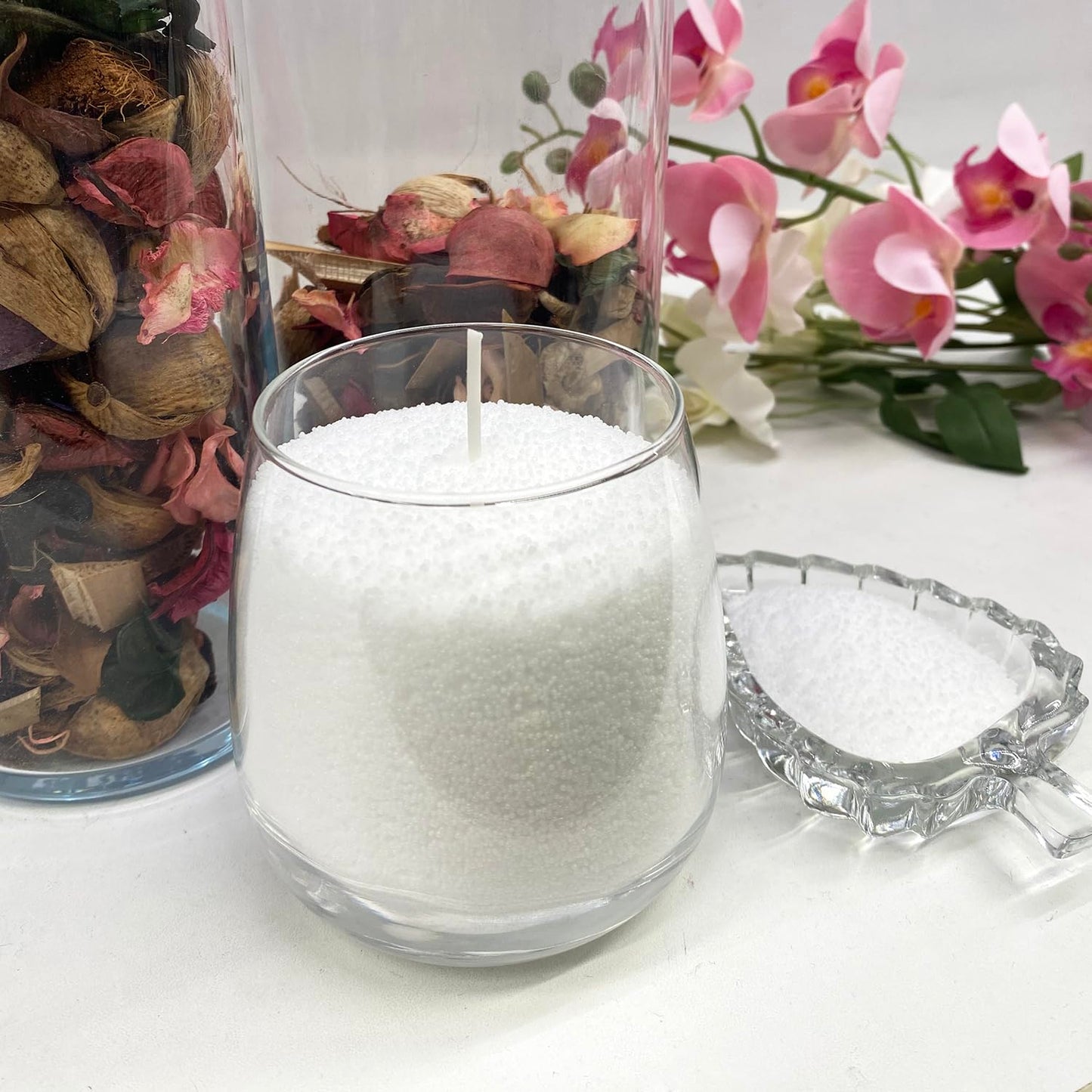VITARIE Refillable Pearled Candle Sand 18oz, Unscented, 30 Cotton Wicks, 1.1lb Long Burning, Candle Making Kit, Yellow
