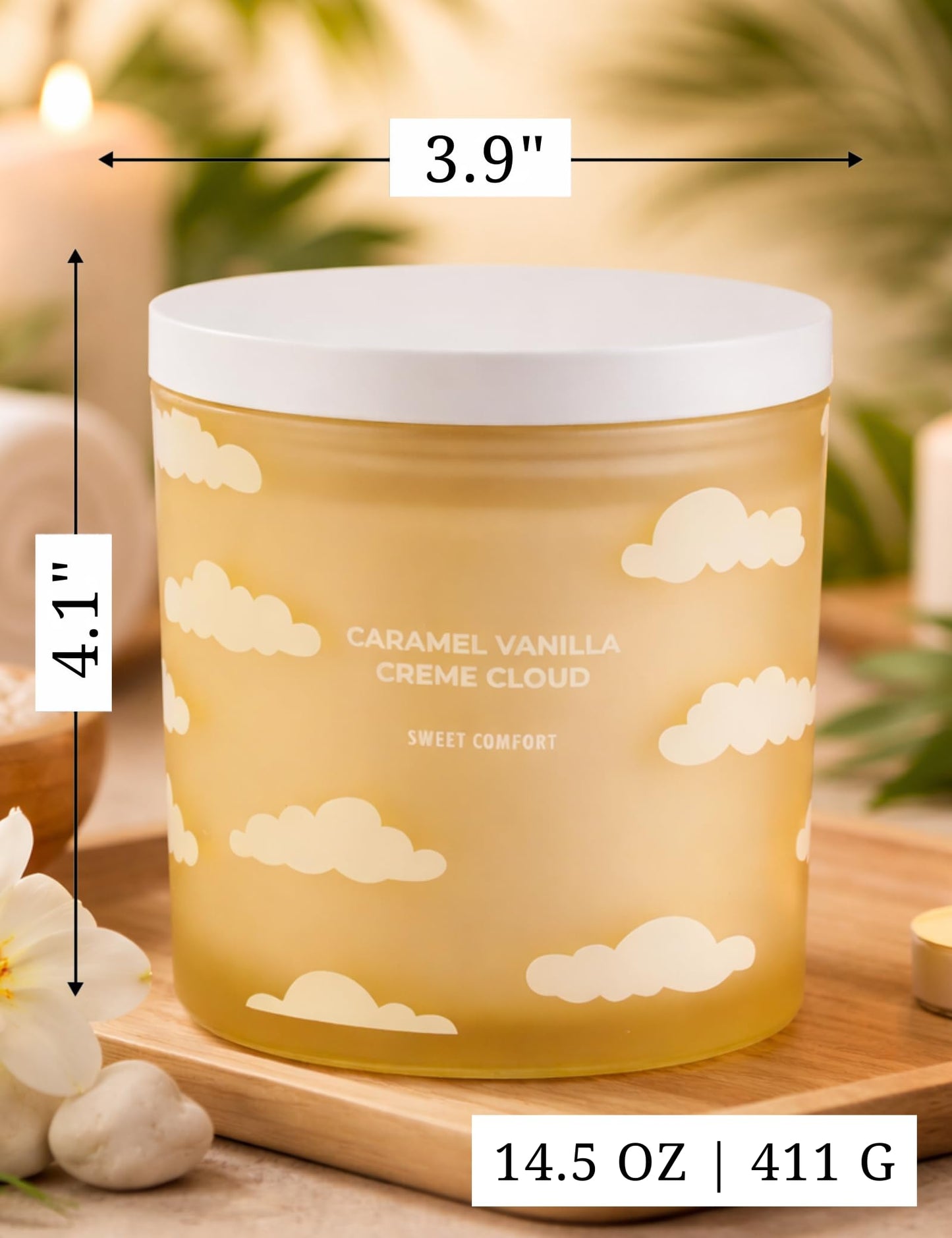 Caramel Vanilla Creme Scented Candle | Large 3 Wick Scented Soy Candle for Home | 14.5oz Warm Vanilla Caramel Candle | Creme Brulee Toffee Candles | Long Lasting Clean Burn | Gift for Women & Men