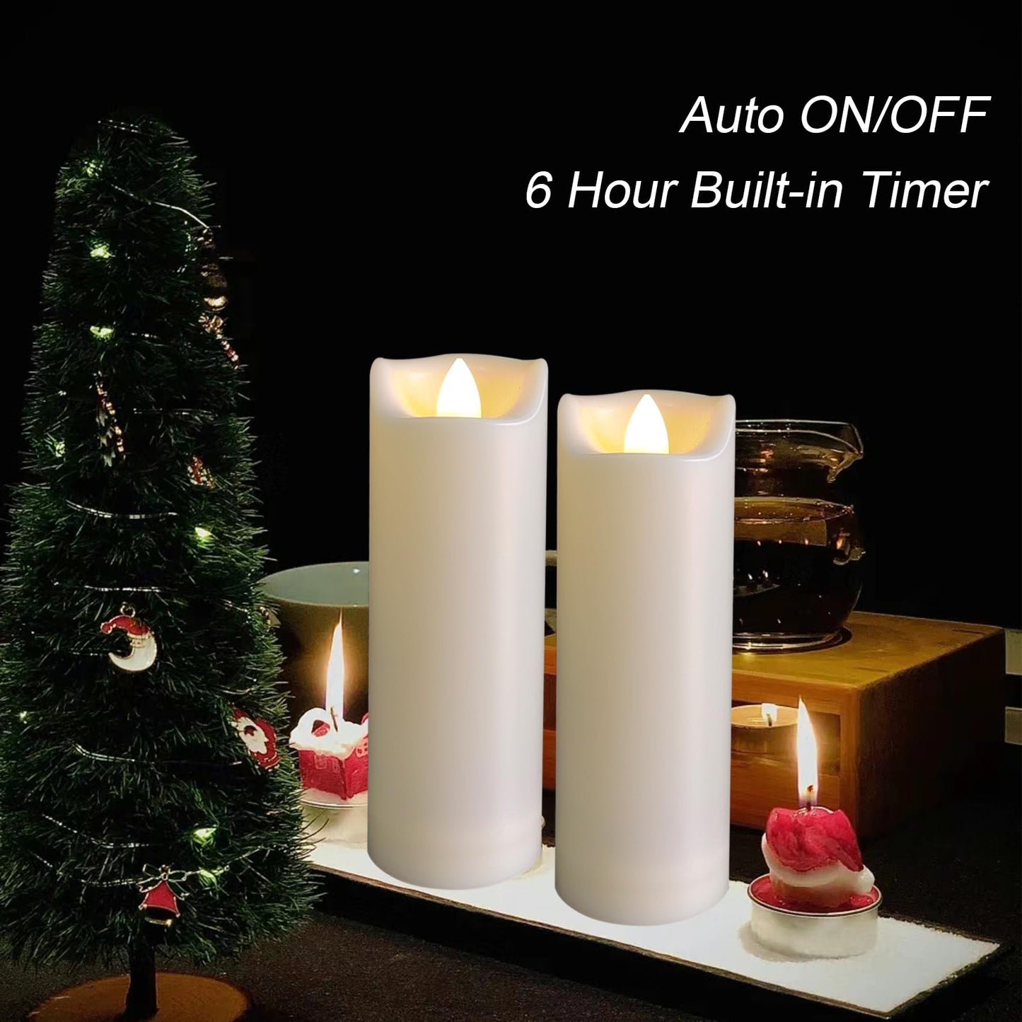 LED Battery Operated Candles 2"x6" Plastic Flickering Flameless Candles with Timer Outdoor Waterproof Wedding Party Halloween Christmas Birthday Decoration Gifts Realistic Slim Tall Pillar Candles
