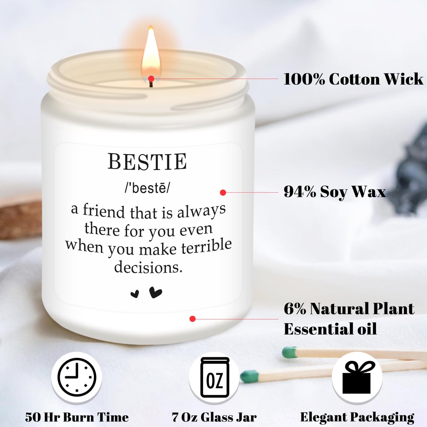 Homsolver Bestie Gifts, Friendship Gifts for Women, Christmas Mothers Day Valentines Gift, Bestie Scented Candle
