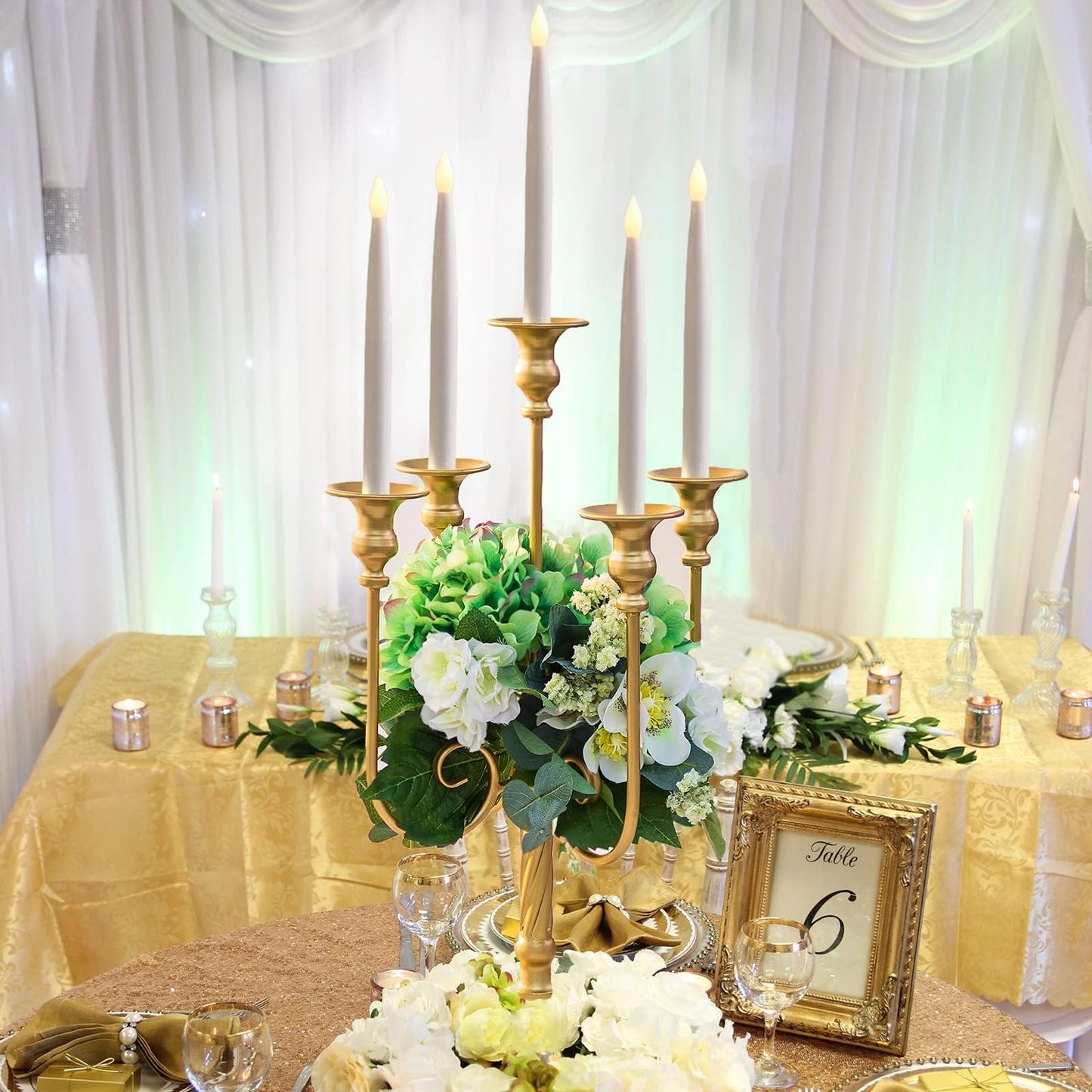 Metal Candelabra Gold Candle Stand 20in Tall, 5-Candle Candlestick Holder for Taper Candles, Candle Holder for Wedding Centerpiece Christmas Valentine Holiday Party Event Reception Decor, 2Pcs
